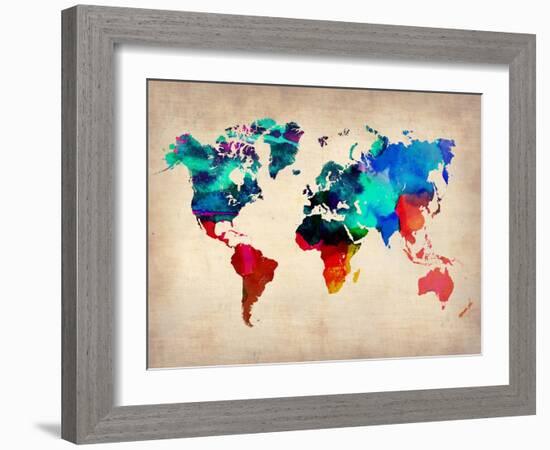 World Watercolor Map 1-NaxArt-Framed Art Print