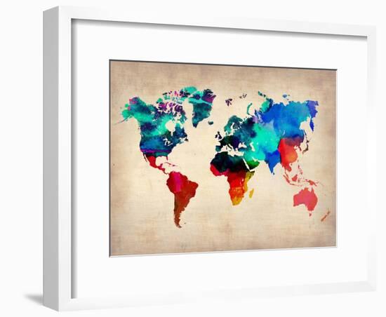 World Watercolor Map 1-NaxArt-Framed Art Print