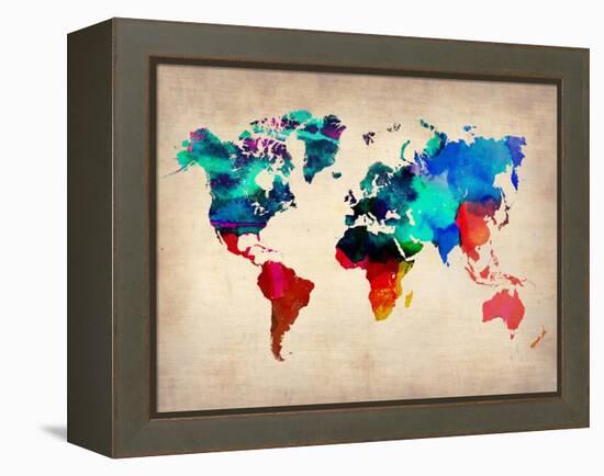 World Watercolor Map 1-NaxArt-Framed Stretched Canvas