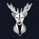Artwork with Deer Head. Hipster Print, Sticker or Element for Design. Vector Line Art Hipster Illus-worldion-Art Print