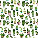 Succulent and Cactus Pattern. Doodle Flowers in Pots Background.-worldion-Premium Giclee Print