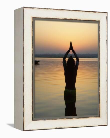 Worship Ceremony at Night by Ganges River, Varanasi, India-Keren Su-Framed Premier Image Canvas