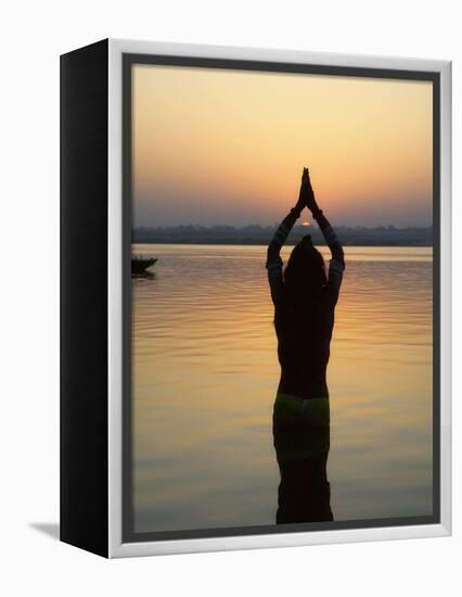 Worship Ceremony at Night by Ganges River, Varanasi, India-Keren Su-Framed Premier Image Canvas