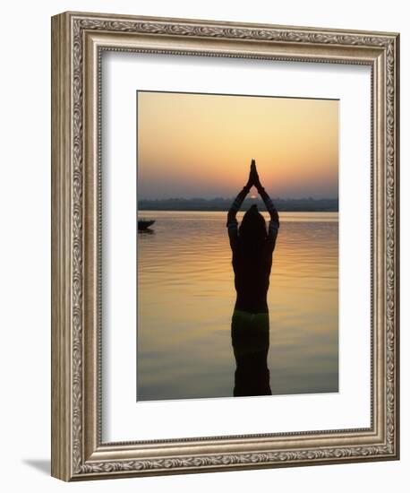 Worship Ceremony at Night by Ganges River, Varanasi, India-Keren Su-Framed Photographic Print