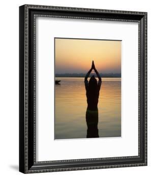 Worship Ceremony at Night by Ganges River, Varanasi, India-Keren Su-Framed Photographic Print