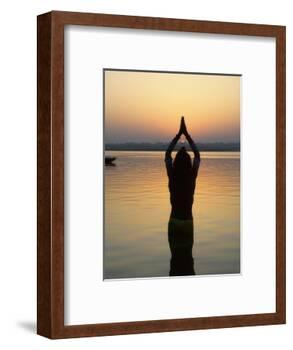 Worship Ceremony at Night by Ganges River, Varanasi, India-Keren Su-Framed Photographic Print