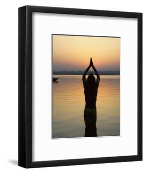 Worship Ceremony at Night by Ganges River, Varanasi, India-Keren Su-Framed Photographic Print