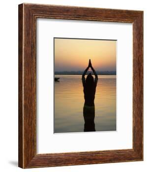 Worship Ceremony at Night by Ganges River, Varanasi, India-Keren Su-Framed Photographic Print