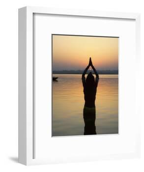 Worship Ceremony at Night by Ganges River, Varanasi, India-Keren Su-Framed Photographic Print