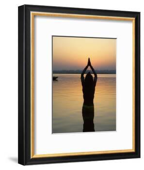 Worship Ceremony at Night by Ganges River, Varanasi, India-Keren Su-Framed Photographic Print