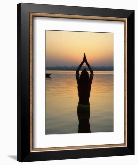 Worship Ceremony at Night by Ganges River, Varanasi, India-Keren Su-Framed Photographic Print