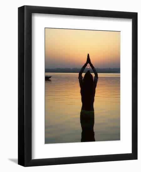 Worship Ceremony at Night by Ganges River, Varanasi, India-Keren Su-Framed Photographic Print