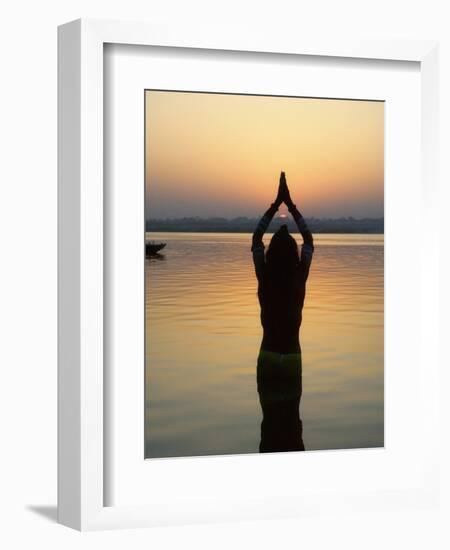 Worship Ceremony at Night by Ganges River, Varanasi, India-Keren Su-Framed Photographic Print