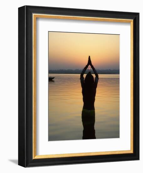 Worship Ceremony at Night by Ganges River, Varanasi, India-Keren Su-Framed Photographic Print