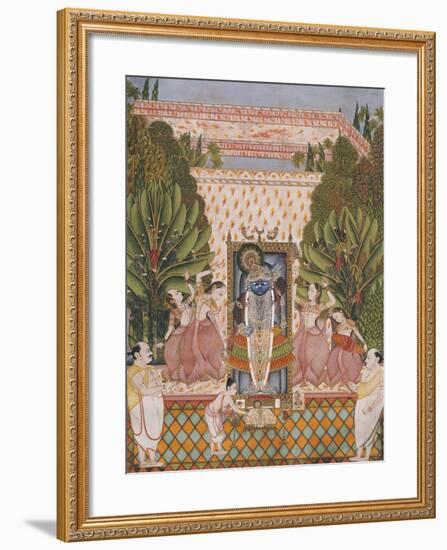 Worship of Shri Nathji, Probably Bundi or Kotah, circa 1825-50-null-Framed Giclee Print
