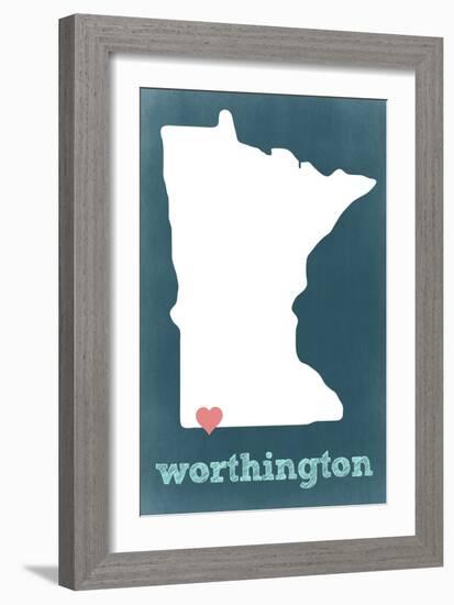 Worthington, Minnesota - Chalkboard and Heart-Lantern Press-Framed Art Print