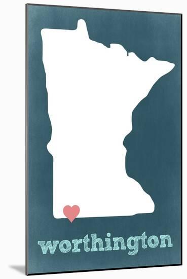 Worthington, Minnesota - Chalkboard and Heart-Lantern Press-Mounted Art Print