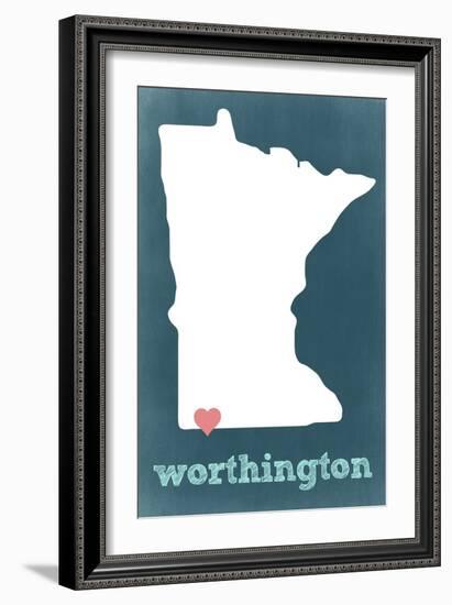 Worthington, Minnesota - Chalkboard and Heart-Lantern Press-Framed Art Print