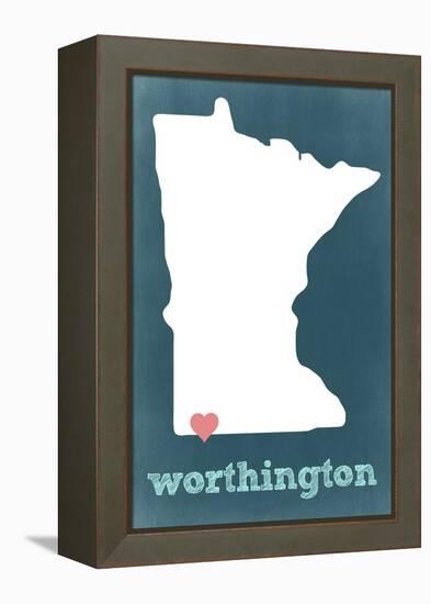 Worthington, Minnesota - Chalkboard and Heart-Lantern Press-Framed Stretched Canvas