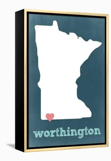 Worthington, Minnesota - Chalkboard and Heart-Lantern Press-Framed Stretched Canvas