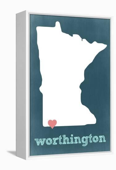 Worthington, Minnesota - Chalkboard and Heart-Lantern Press-Framed Stretched Canvas