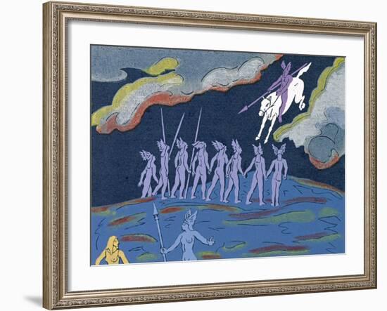 Wotan Arrives in Pursuit, Brunnhilde Sends Sieglinde to Safety: Illustration for 'Die Walkure'-Phil Redford-Framed Giclee Print