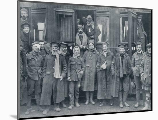 Wounded English troops on their way to a base hospital, c1914-Unknown-Mounted Photographic Print