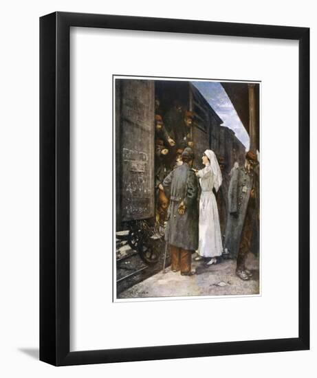 Wounded French Soldiers on an Ambulance Train are Tended by a Nurse During a Stop at a Station-Henri Gervex-Framed Art Print