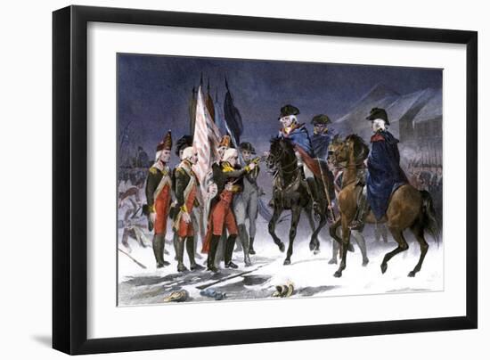 Wounded Hessian Colonel Rahl Surrenders Trenton to George Washington, December 1776-null-Framed Giclee Print