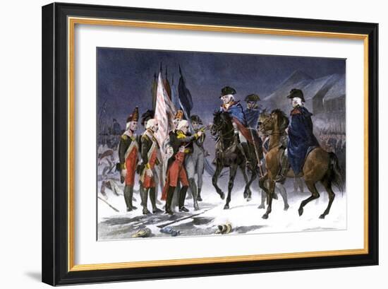 Wounded Hessian Colonel Rahl Surrenders Trenton to George Washington, December 1776-null-Framed Giclee Print