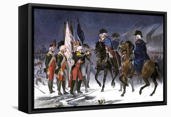 Wounded Hessian Colonel Rahl Surrenders Trenton to George Washington, December 1776-null-Framed Premier Image Canvas