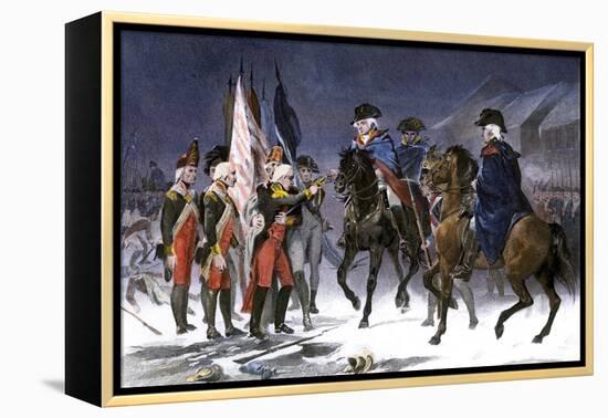 Wounded Hessian Colonel Rahl Surrenders Trenton to George Washington, December 1776-null-Framed Premier Image Canvas