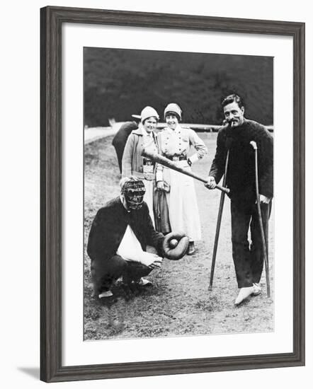 Wounded Soldiers Playing Baseball While Convalescing, C.1915-null-Framed Photographic Print