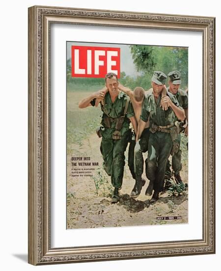 Wounded US Marine Helped to Safety by his Buddies During Fight with Viet Cong, July 2, 1965-Bill Eppridge-Framed Photographic Print