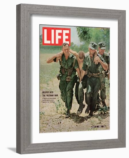 Wounded US Marine Helped to Safety by his Buddies During Fight with Viet Cong, July 2, 1965-Bill Eppridge-Framed Photographic Print