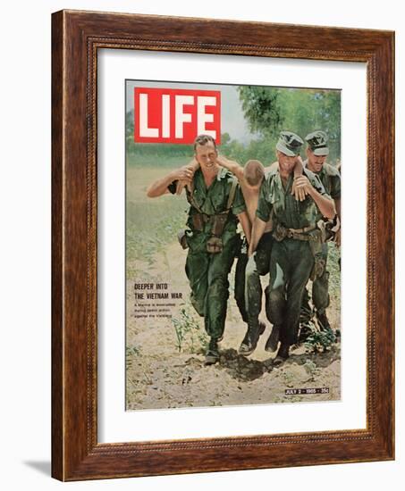 Wounded US Marine Helped to Safety by his Buddies During Fight with Viet Cong, July 2, 1965-Bill Eppridge-Framed Photographic Print