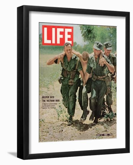 Wounded US Marine Helped to Safety by his Buddies During Fight with Viet Cong, July 2, 1965-Bill Eppridge-Framed Photographic Print