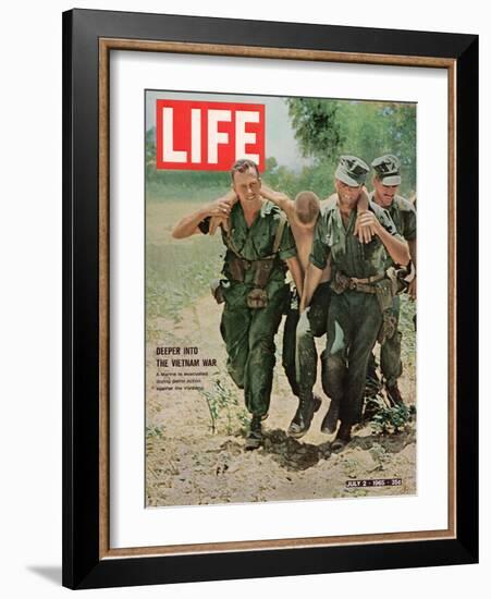 Wounded US Marine Helped to Safety by his Buddies During Fight with Viet Cong, July 2, 1965-Bill Eppridge-Framed Photographic Print