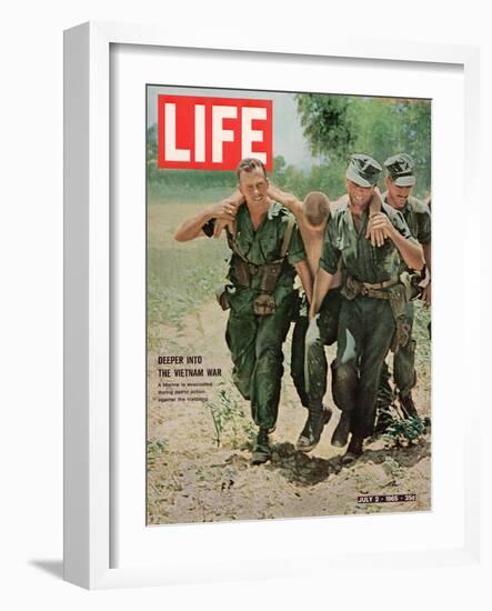 Wounded US Marine Helped to Safety by his Buddies During Fight with Viet Cong, July 2, 1965-Bill Eppridge-Framed Photographic Print