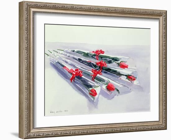 Wrapped Roses, 1987 (W/C on Paper)-Lucy Willis-Framed Giclee Print