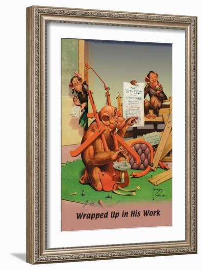 Wrapped Up in His Work-Lawson Wood-Framed Art Print