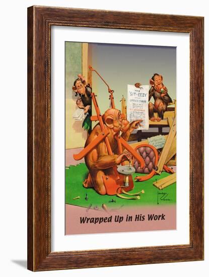 Wrapped Up in His Work-Lawson Wood-Framed Art Print