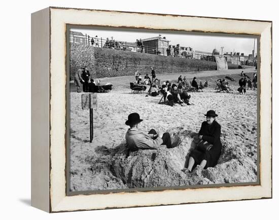 Wrapping Up Against the Cold on Blackpool Beach-Ian Smith-Framed Premier Image Canvas