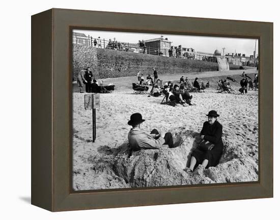 Wrapping Up Against the Cold on Blackpool Beach-Ian Smith-Framed Premier Image Canvas