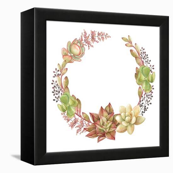 Wreath of Succulents and Kalanchoe, Vector Watercolor Illustration.-Nikiparonak-Framed Stretched Canvas