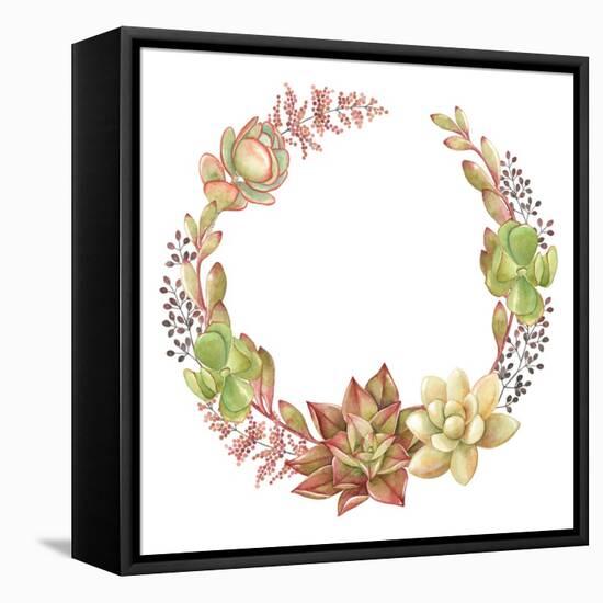 Wreath of Succulents and Kalanchoe, Vector Watercolor Illustration.-Nikiparonak-Framed Stretched Canvas