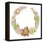 Wreath of Succulents and Kalanchoe, Vector Watercolor Illustration.-Nikiparonak-Framed Stretched Canvas