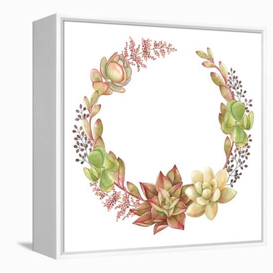 Wreath of Succulents and Kalanchoe, Vector Watercolor Illustration.-Nikiparonak-Framed Stretched Canvas