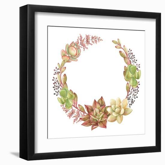 Wreath of Succulents and Kalanchoe, Vector Watercolor Illustration.-Nikiparonak-Framed Art Print