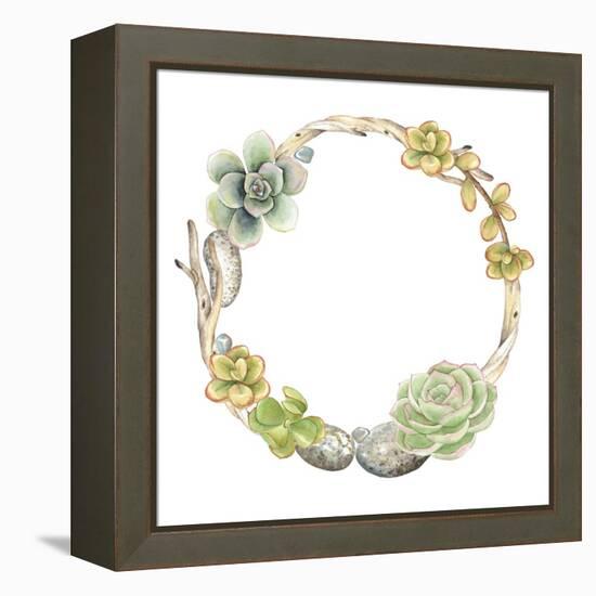 Wreath of Succulents, Twigs and Stones, Vector Watercolor Illustration in Vintage Style.-Nikiparonak-Framed Stretched Canvas